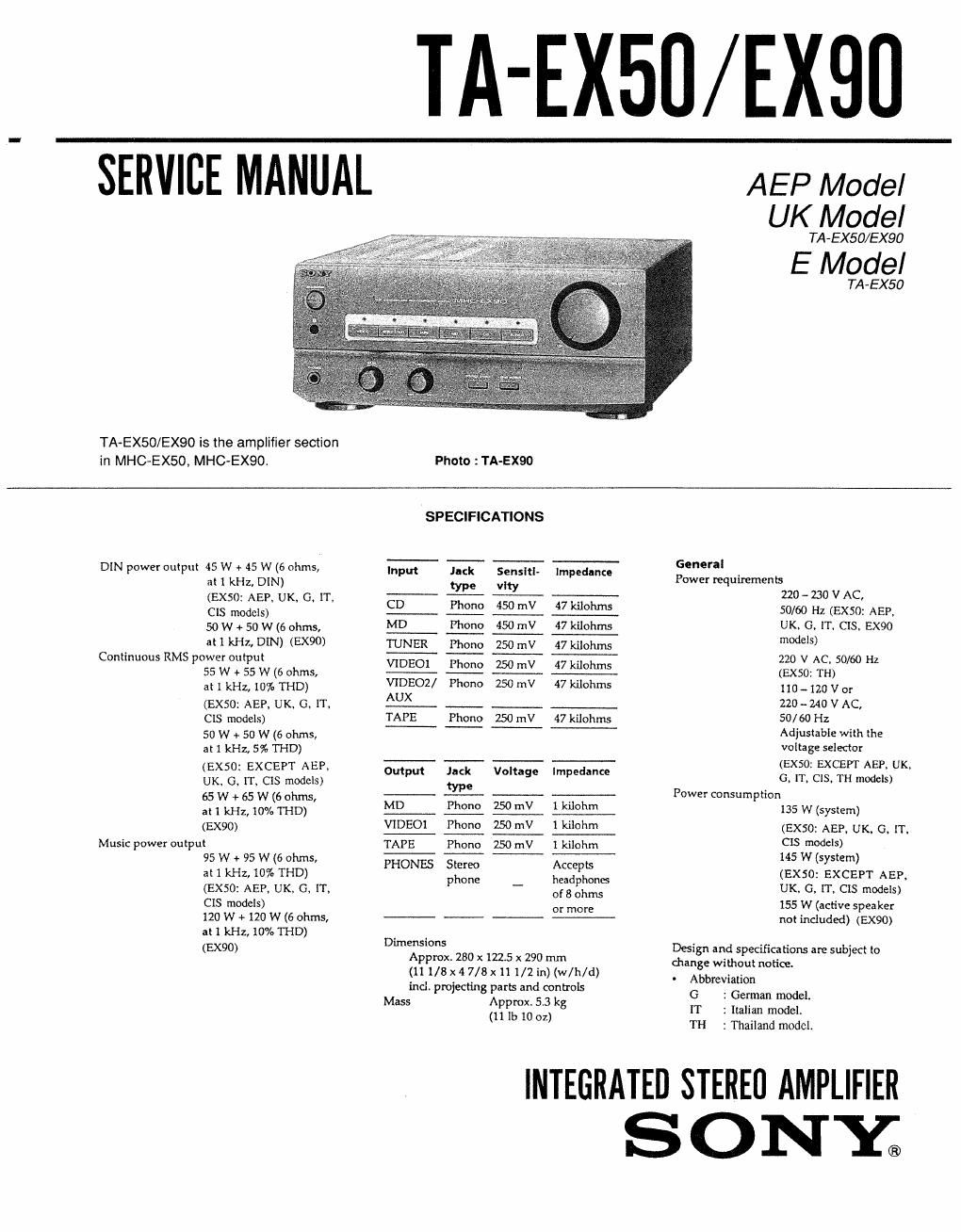 sony ta ex 50 ex90 service manual