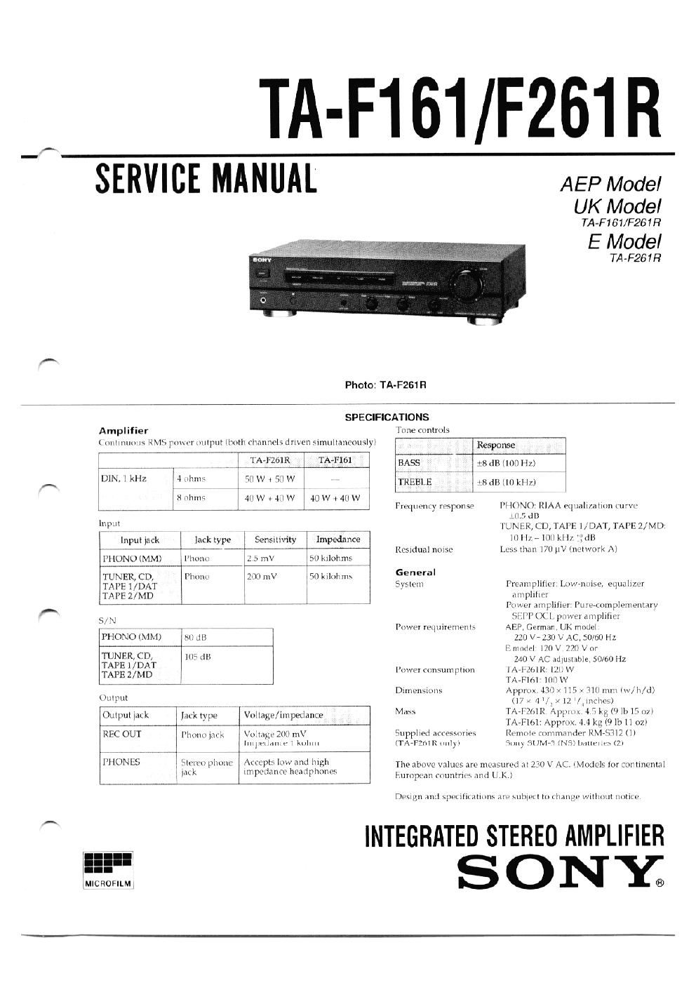 Sony TA F 261R Service Manual