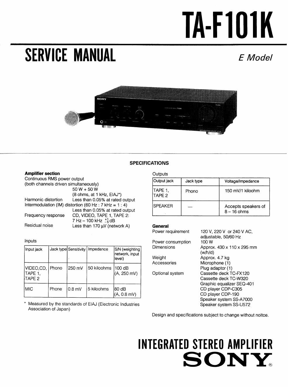 sony ta f 101 k service manual