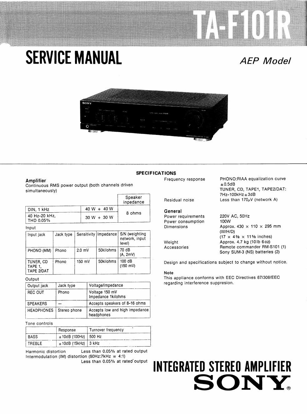 sony ta f 101 r service manual