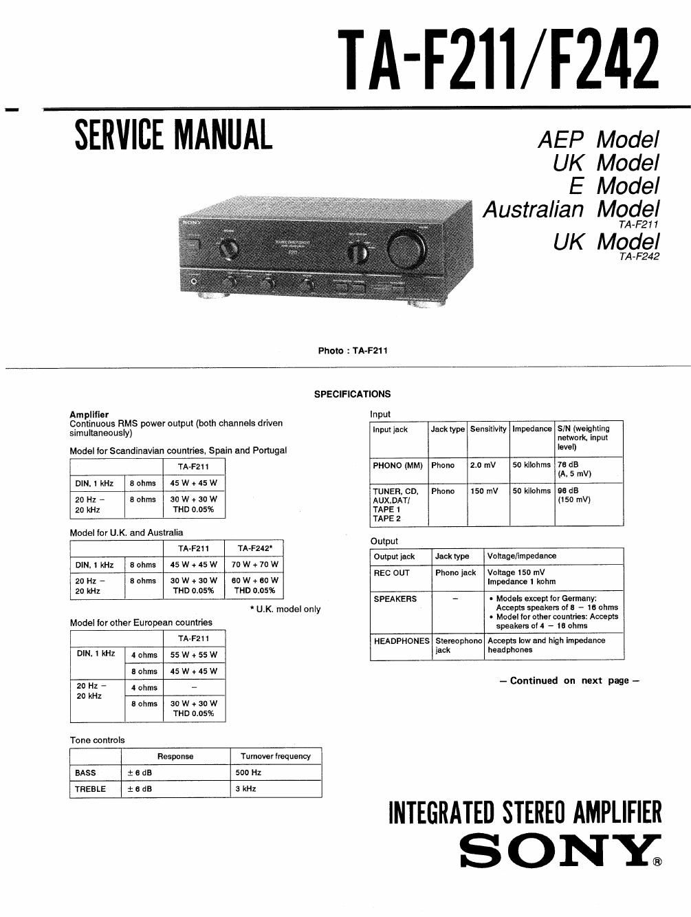 sony ta f 211 service manual