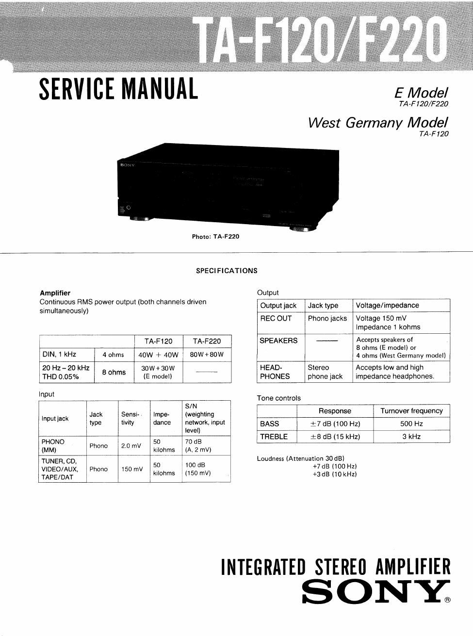 sony ta f 220 service manual