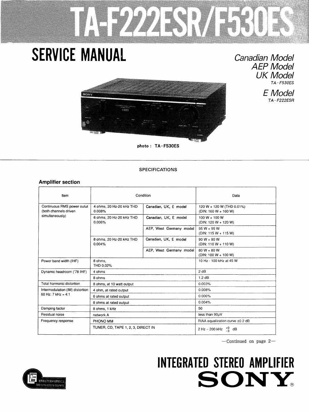 sony ta f 222 esr service manual