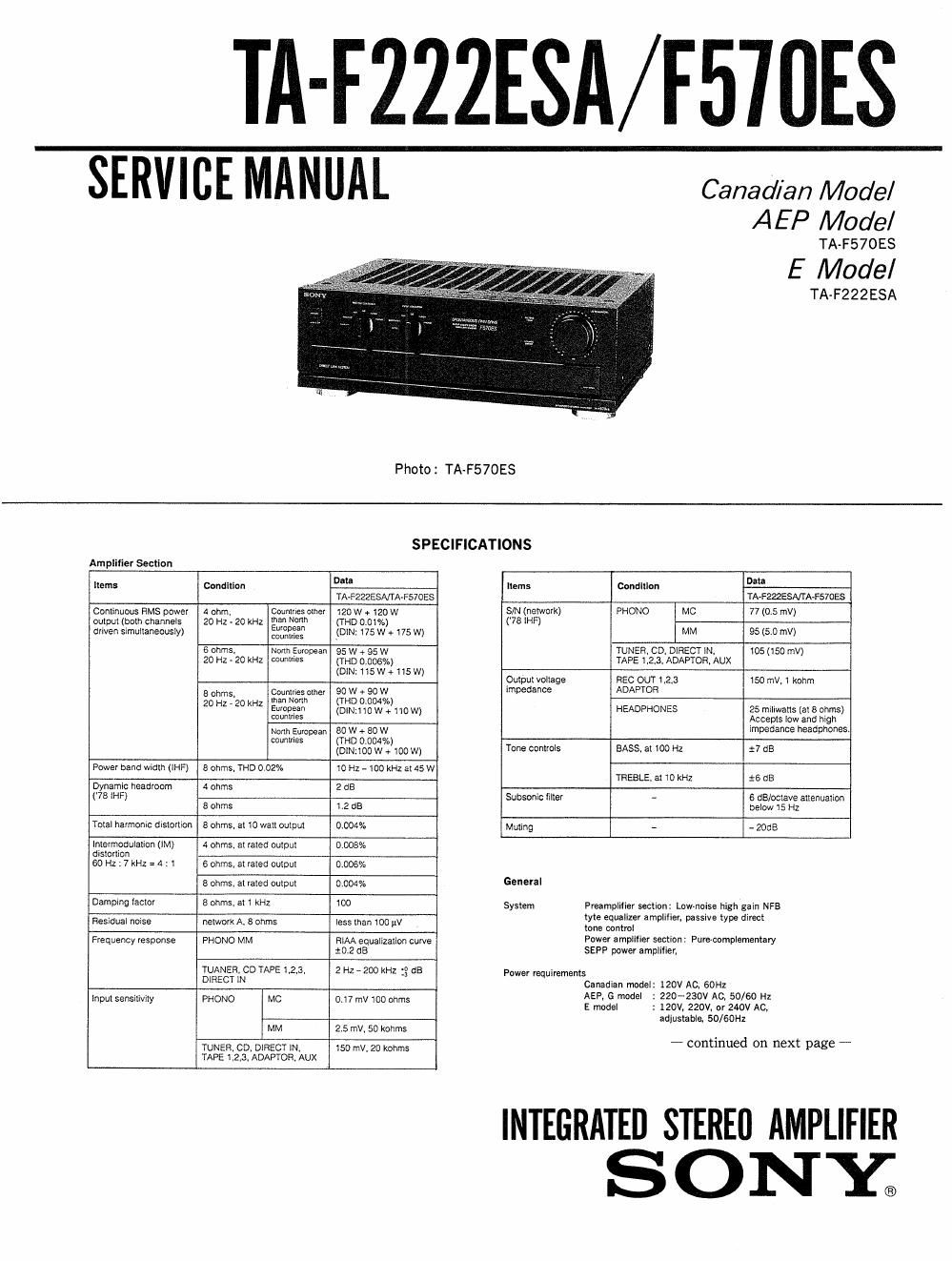 sony ta f 222esa ta f 570es