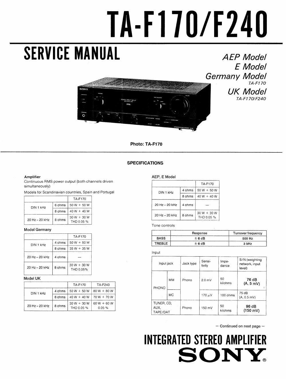 sony ta f 240 service manual