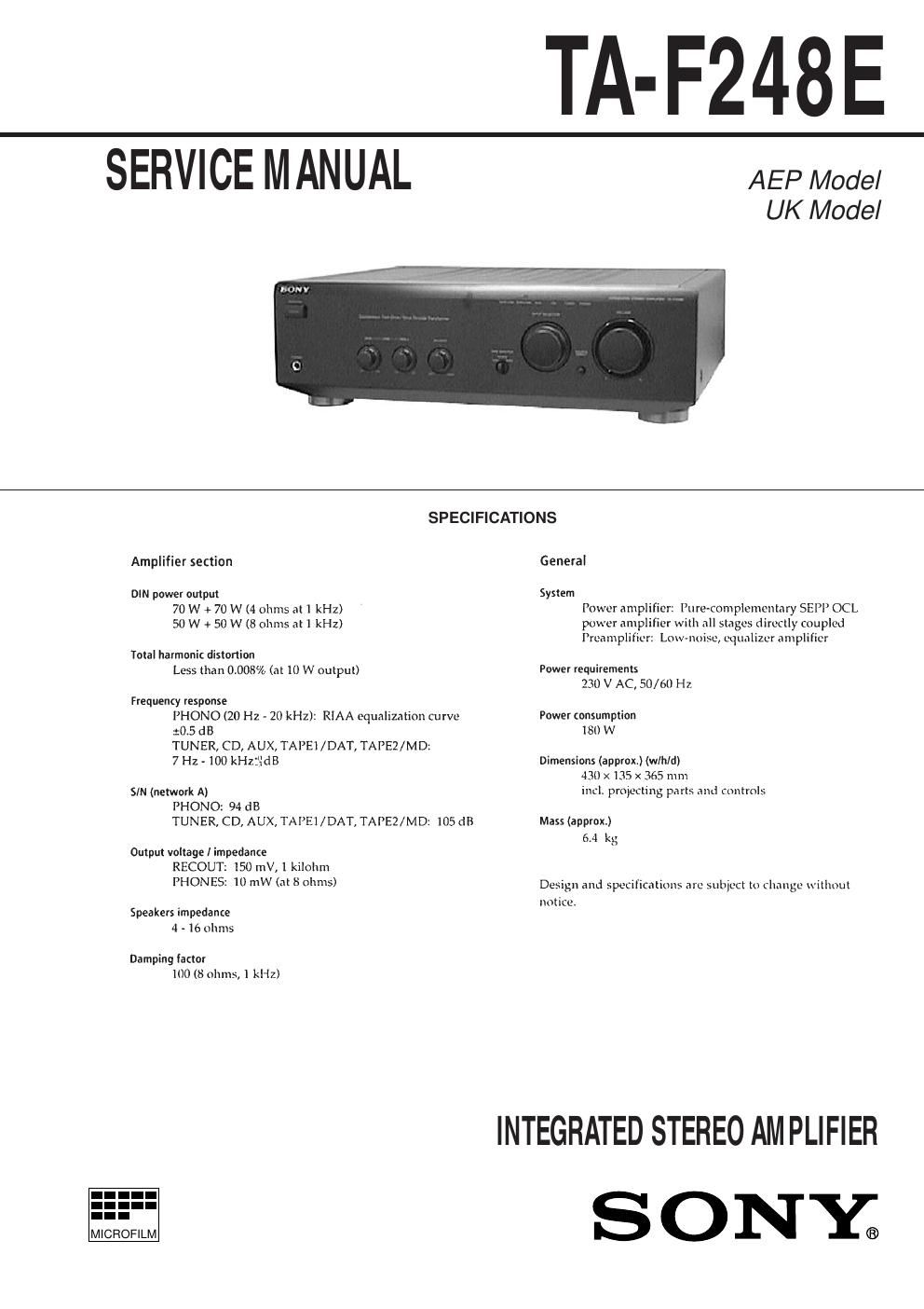 sony ta f 248 e service manual