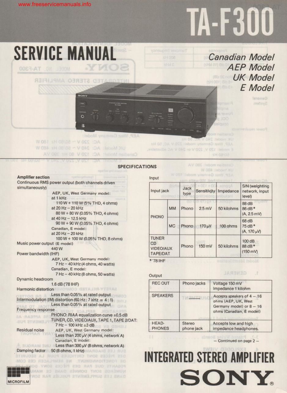 sony ta f 300 int service manual