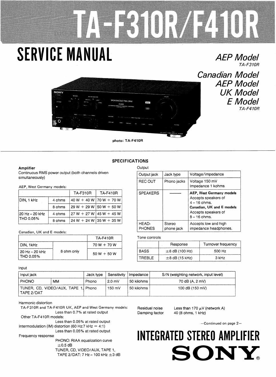 sony ta f 310 r service manual