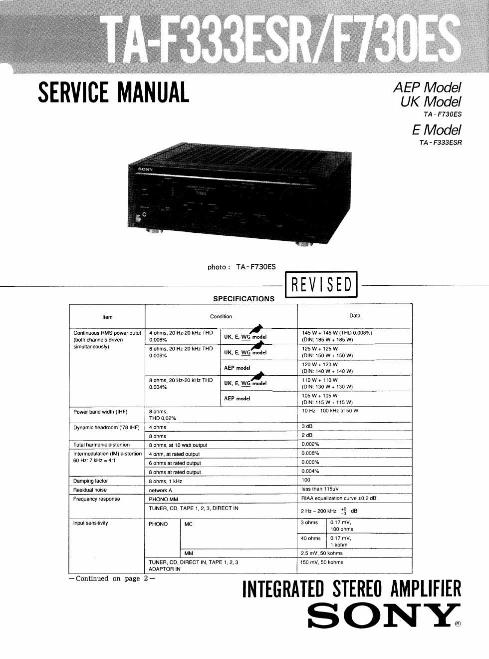 sony ta f 333 esr service manual