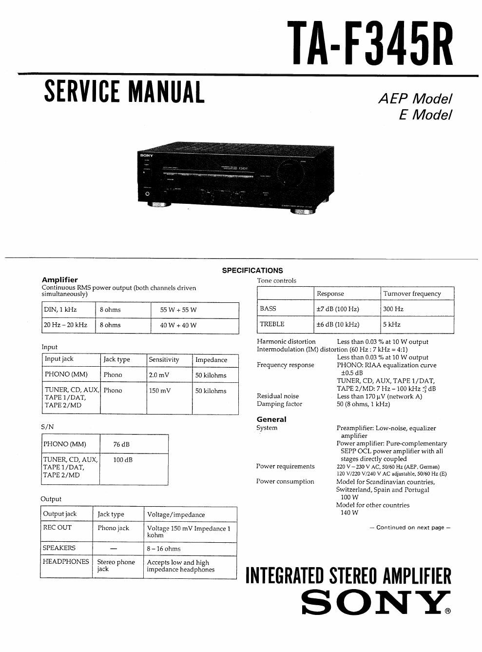 sony ta f 345 service manual