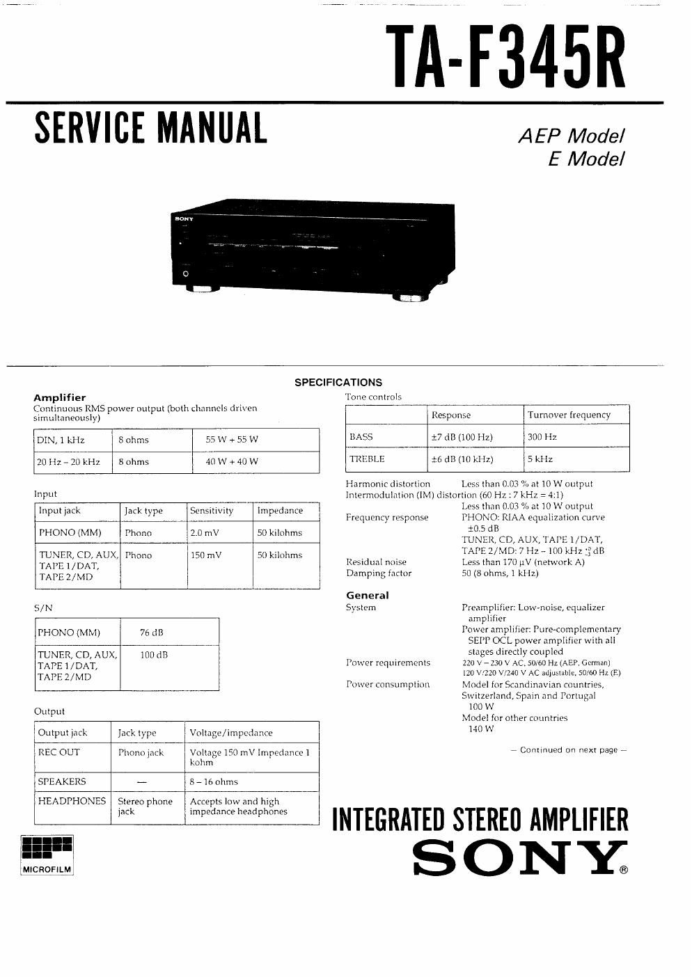 sony ta f 345r service manual