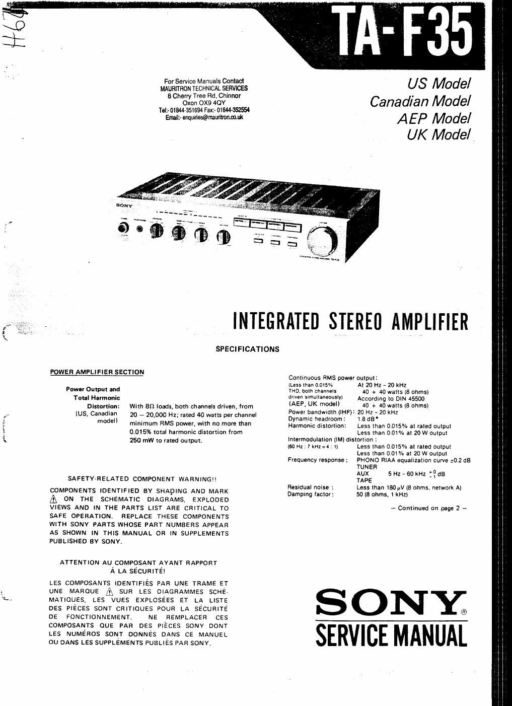 sony ta f 35 service manual