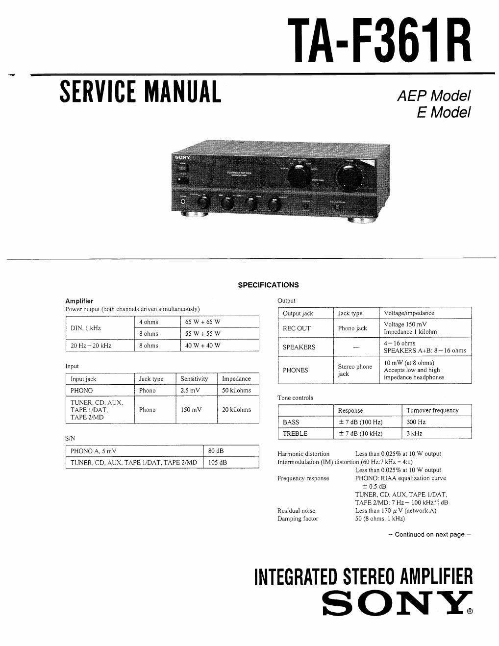 sony ta f 361 r service manual