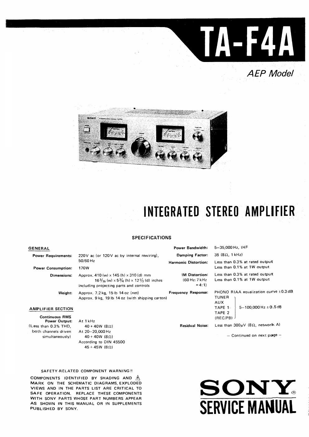 sony ta f 4 a service manual