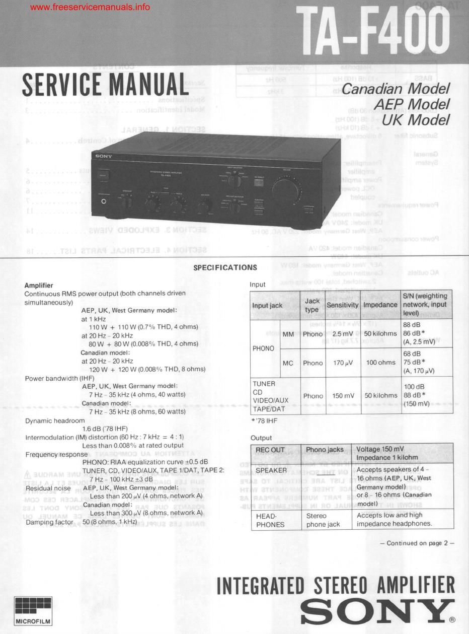 sony ta f 400 int service manual