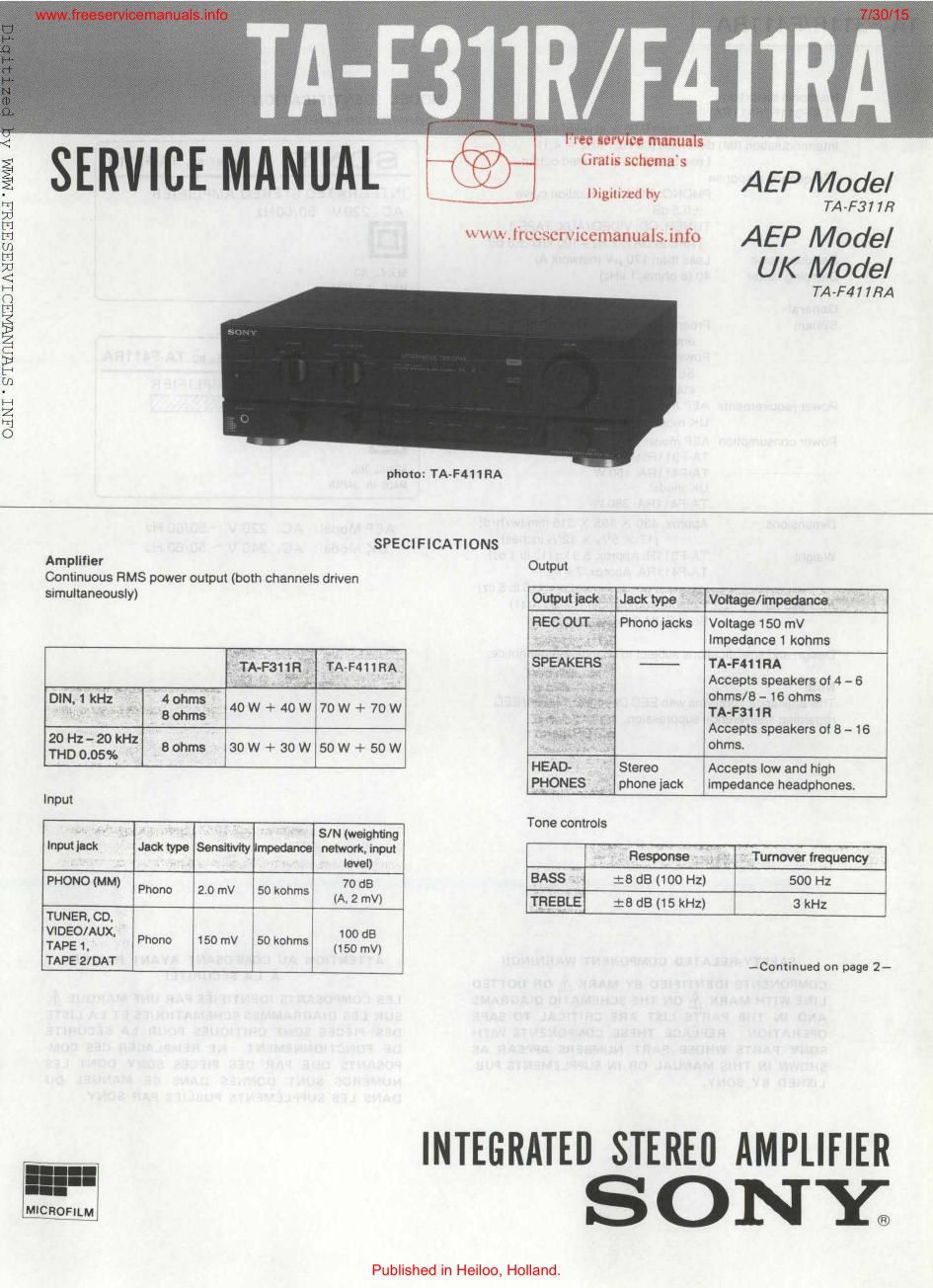 sony ta f 411ra int service manual