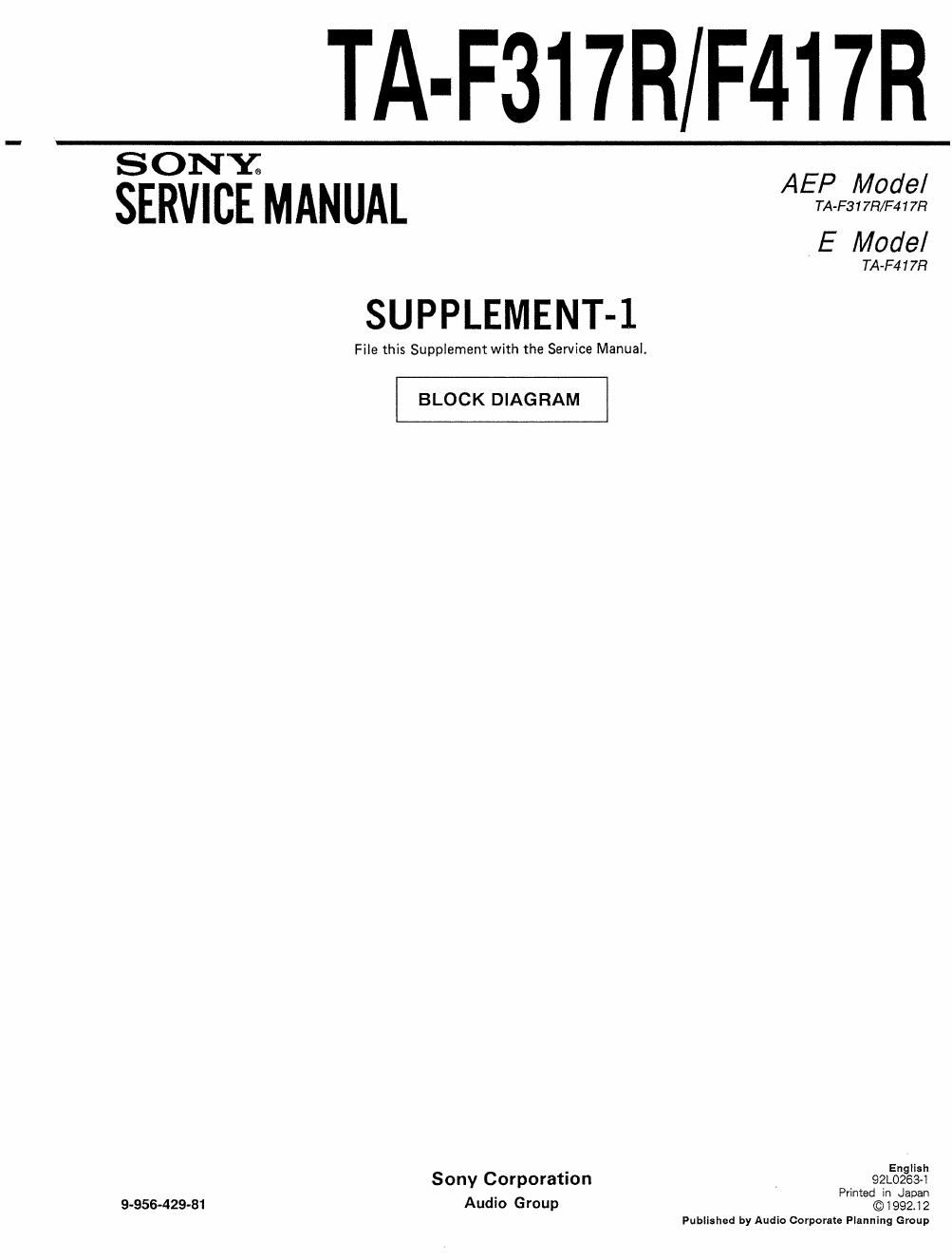 sony ta f 417 r service manual