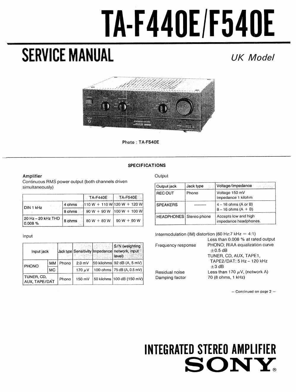 sony ta f 440 e service manual