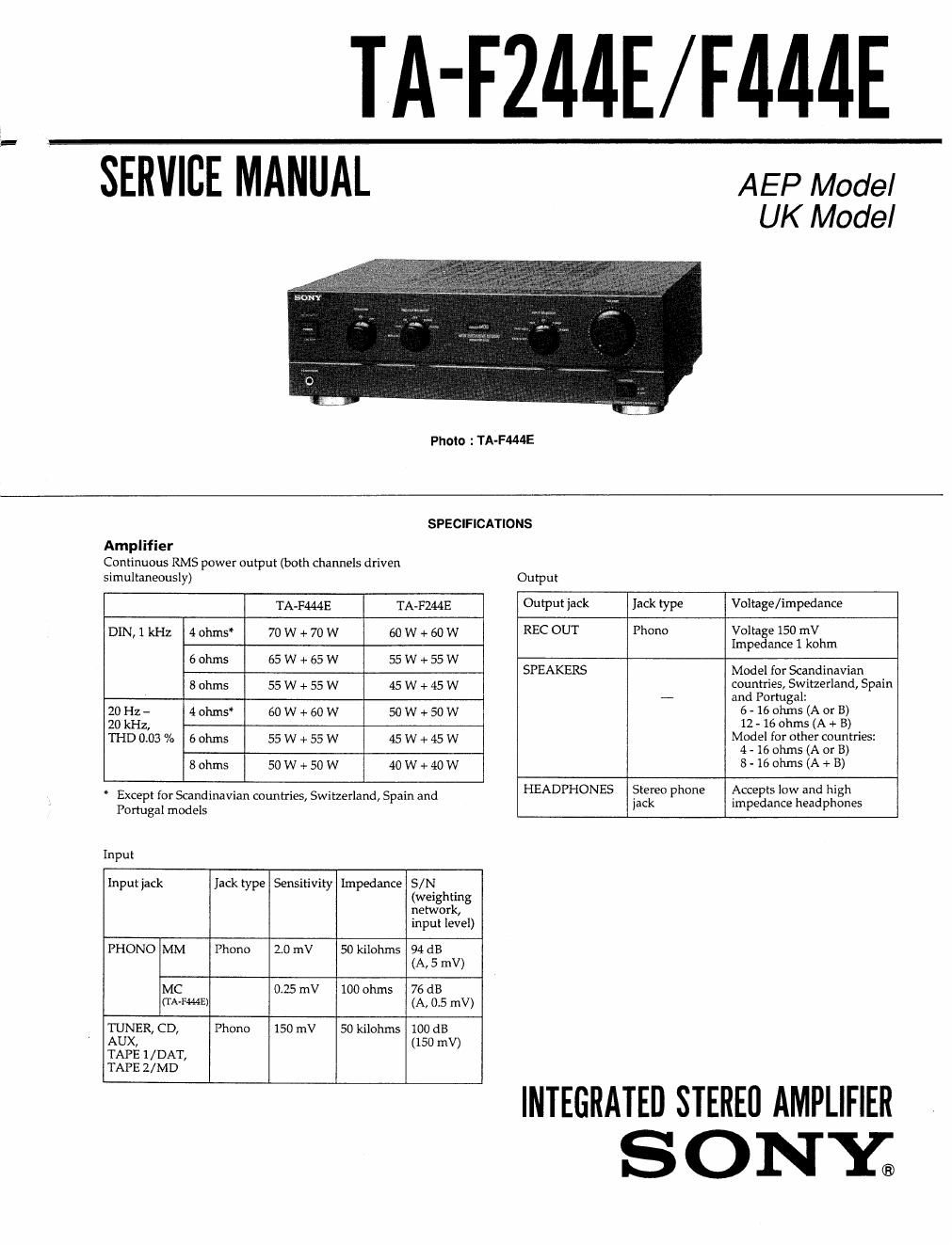 sony ta f 444 e service manual