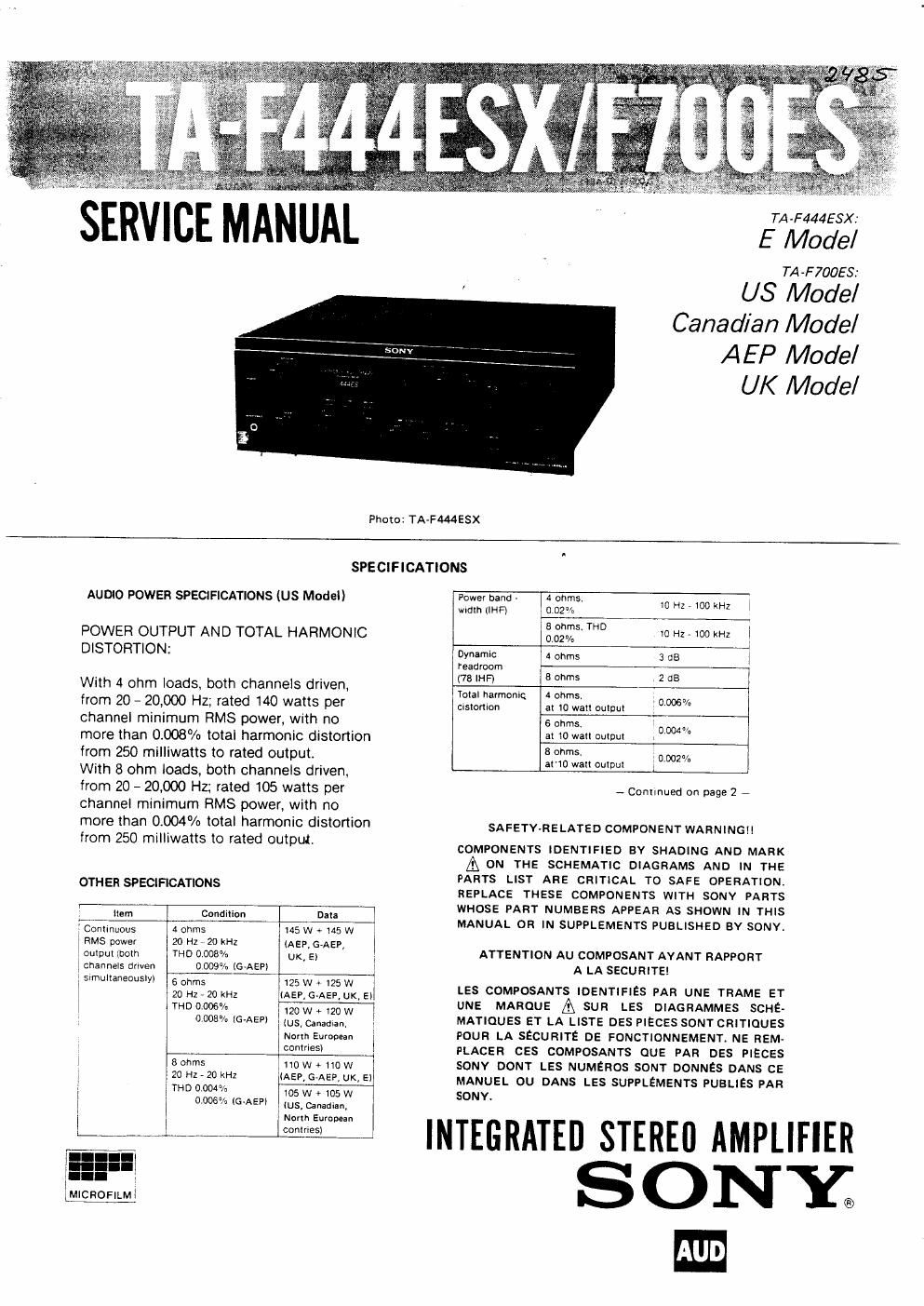 sony ta f 444 esx service manual