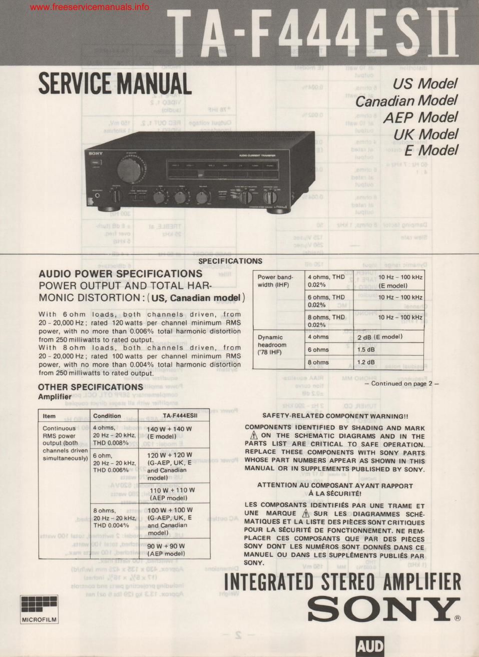 sony ta f 444esll int service manual