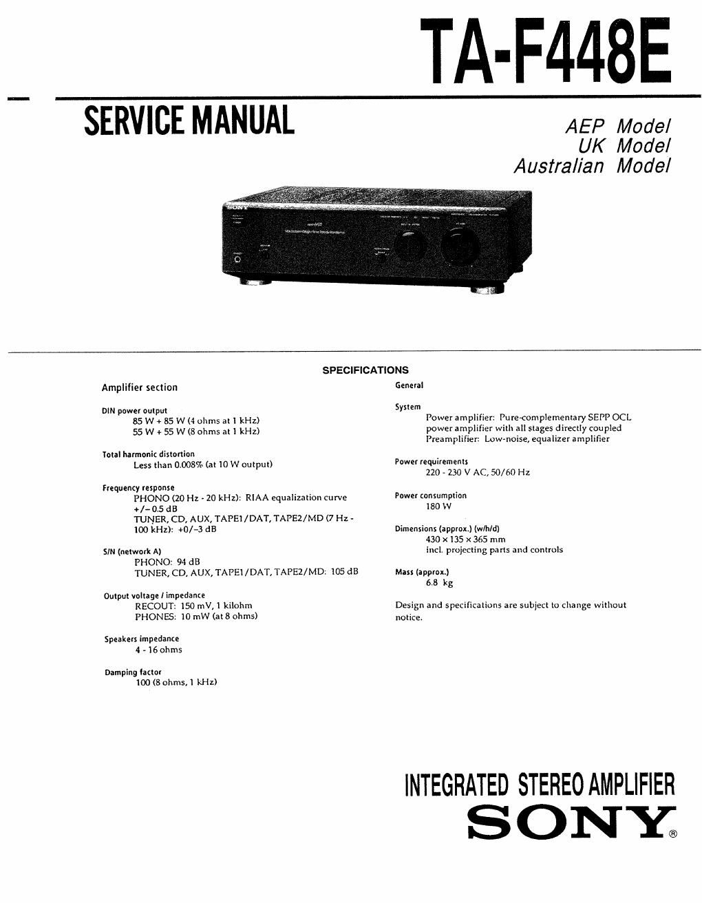 sony ta f 448 e service manual