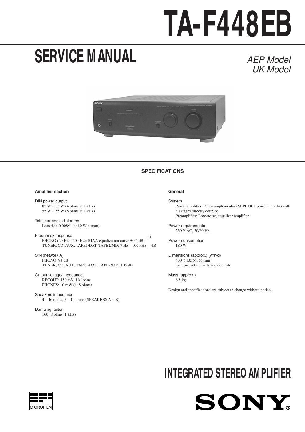 sony ta f 448 eb service manual