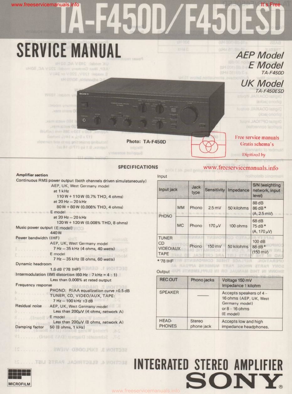 sony ta f 450esd int service manual