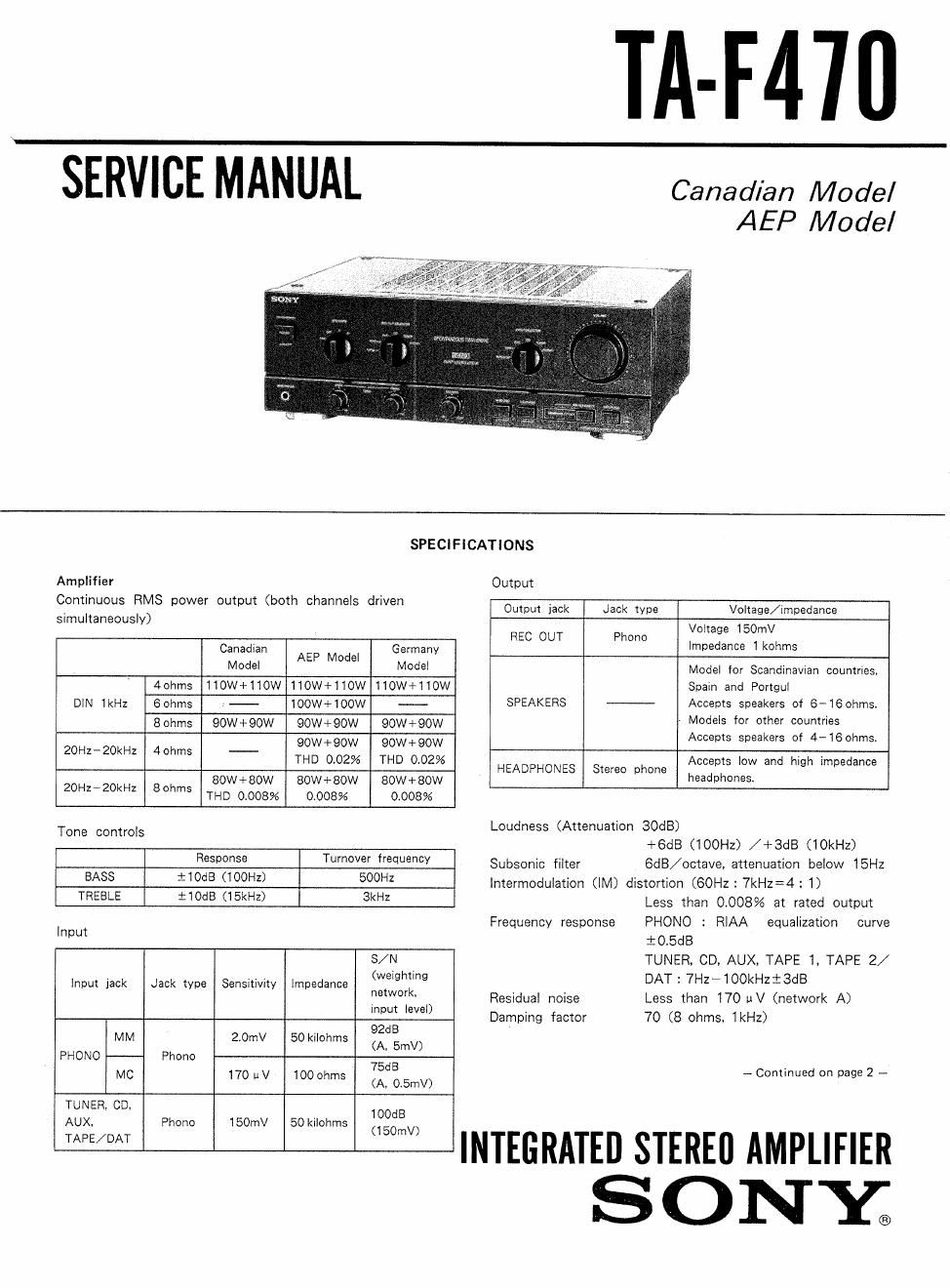 sony ta f 470 service manual