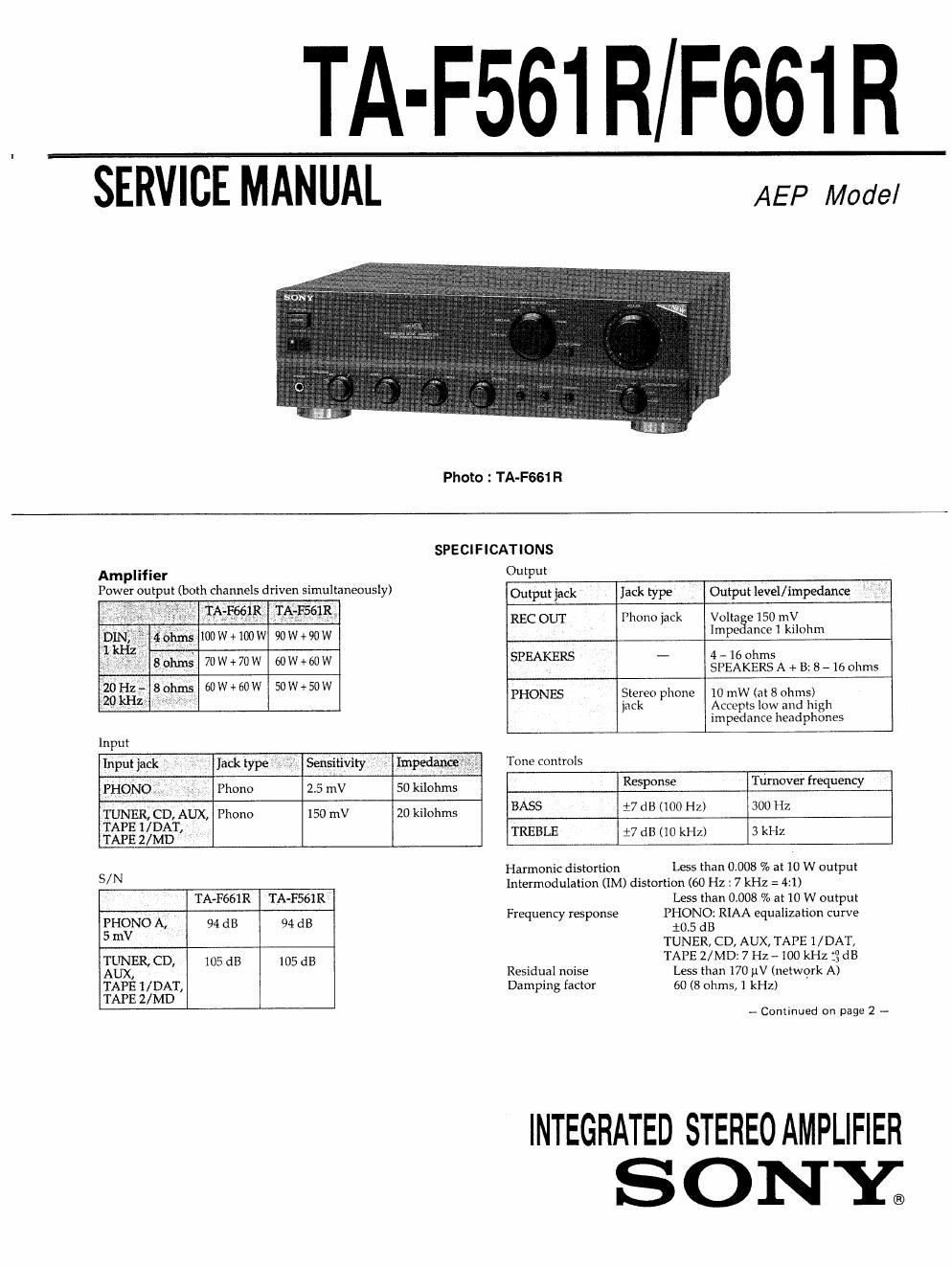 sony ta f 561 r service manual