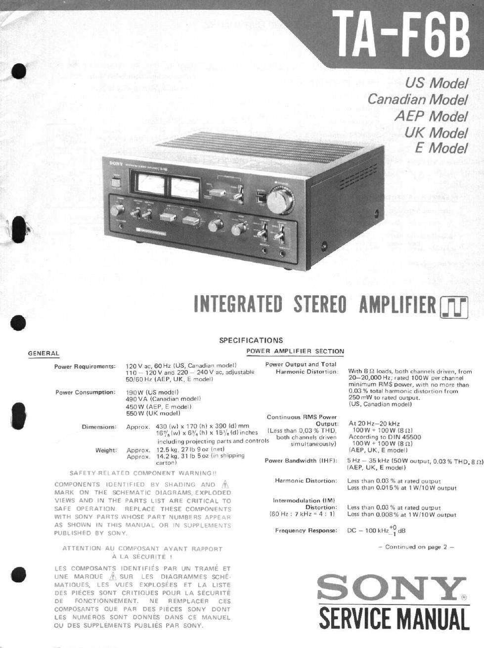 sony ta f 6 b service manual