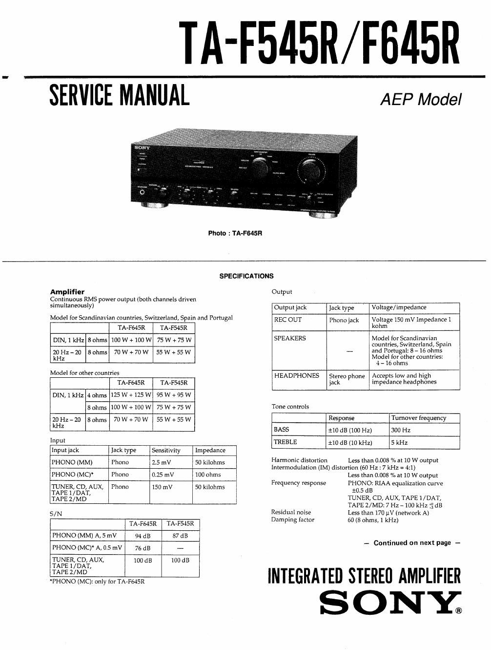 sony ta f 645 r service manual