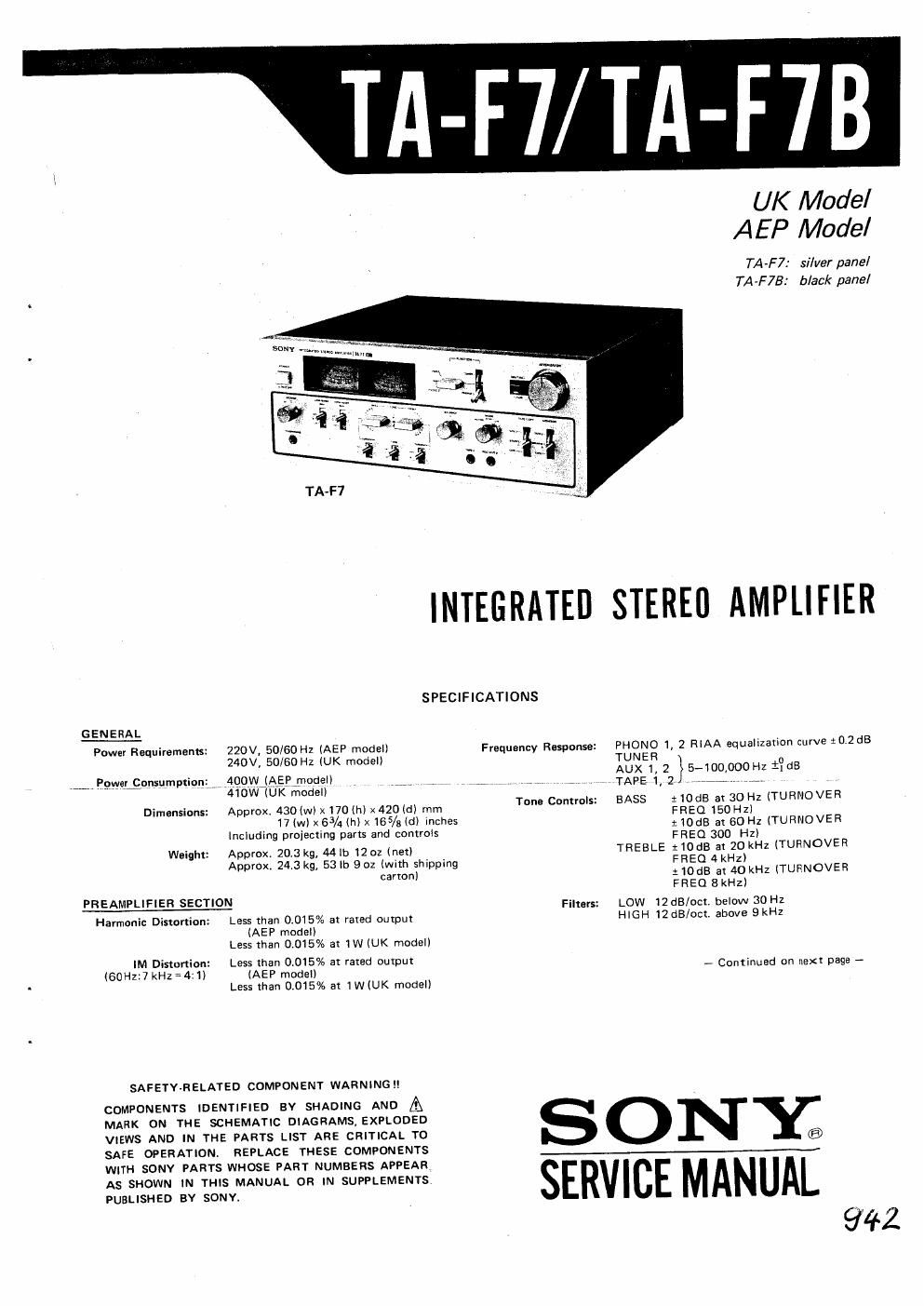 sony ta f 7 service manual