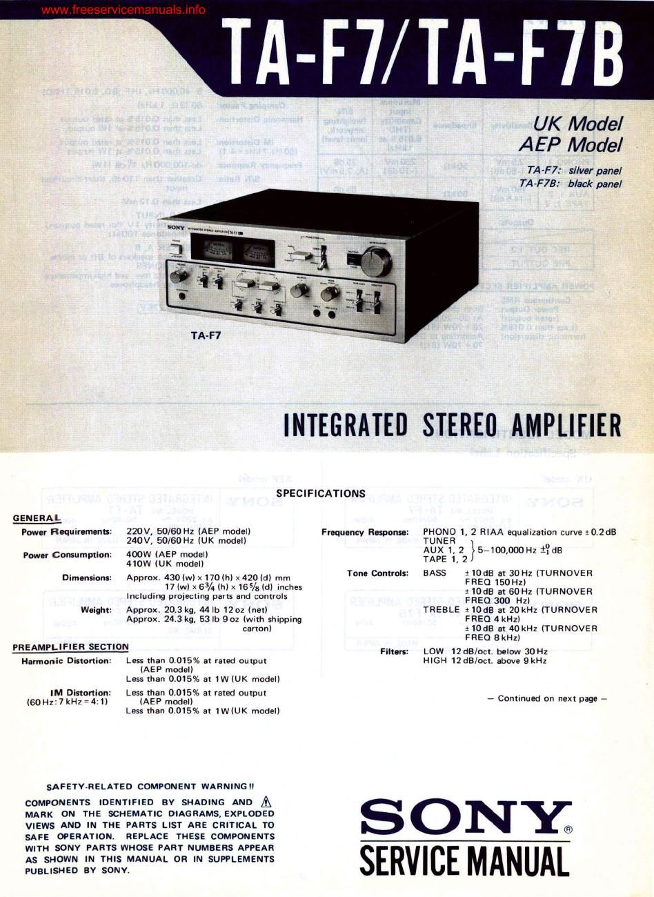 sony ta f 7b int service manual