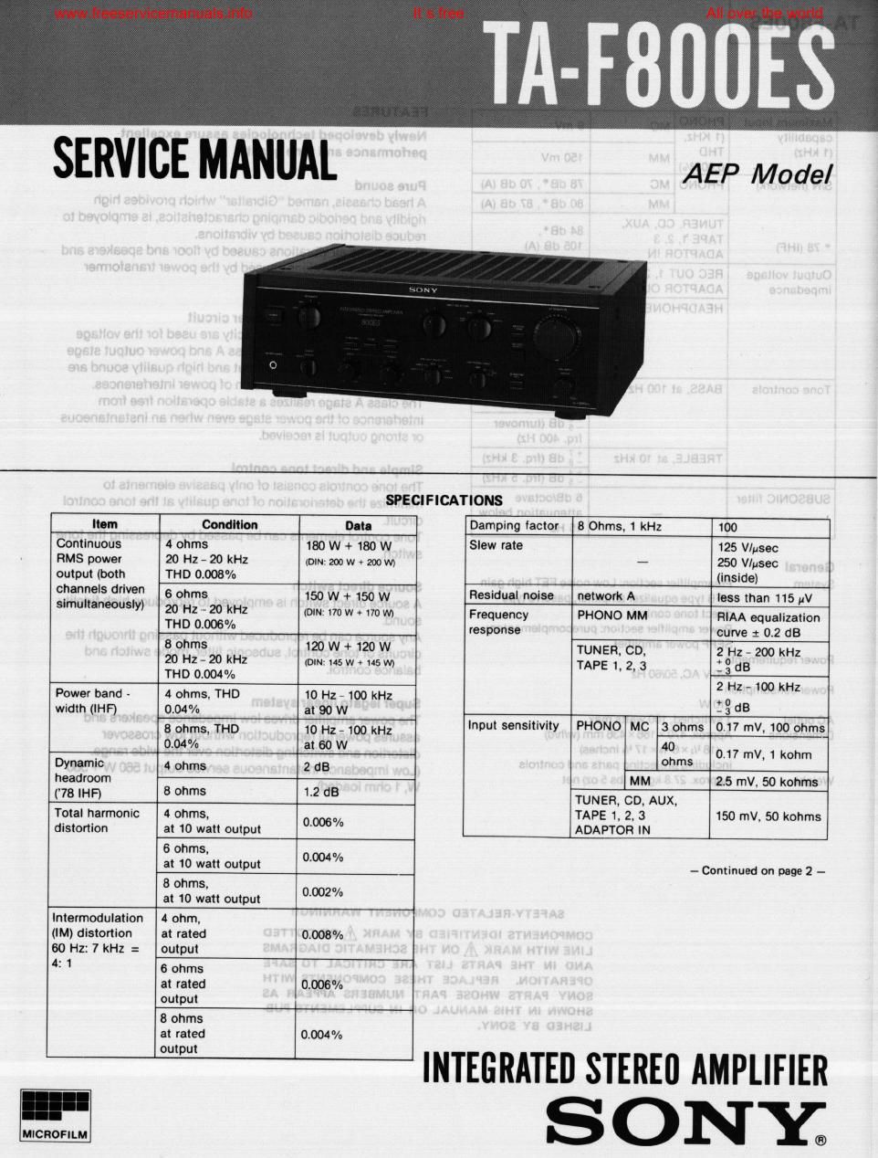 sony ta f 800es int service manual