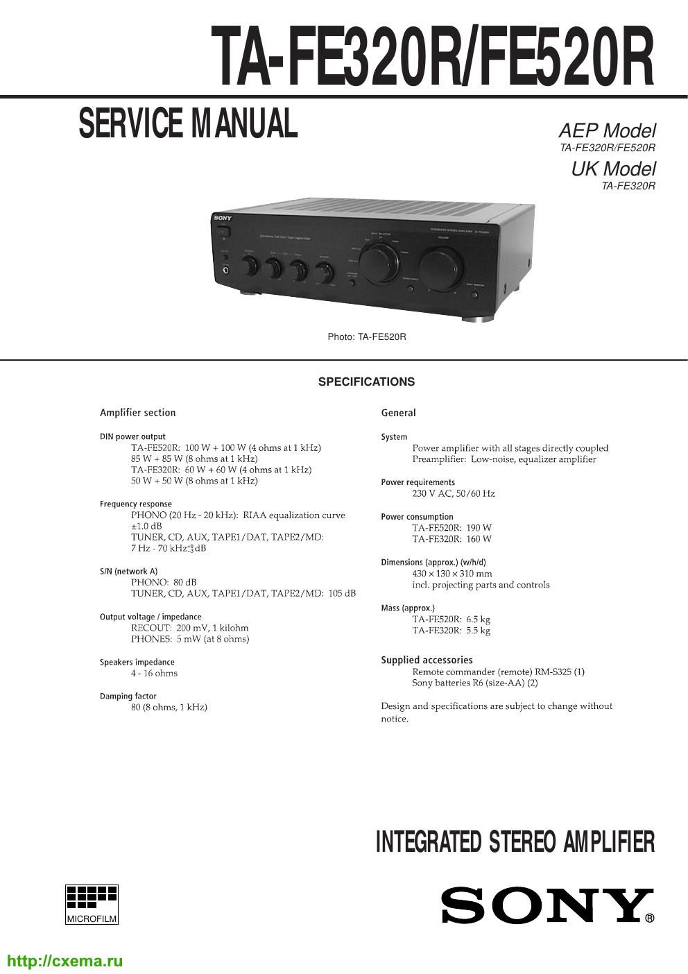 sony ta fe 320r fe 520r service manual