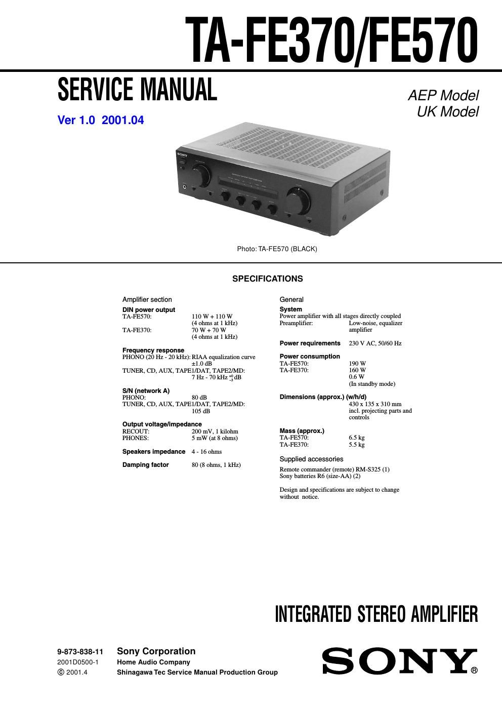 sony ta fe 370 fe 570 service manual