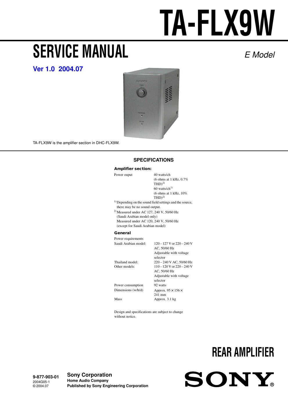 sony ta flx 9 w service manual