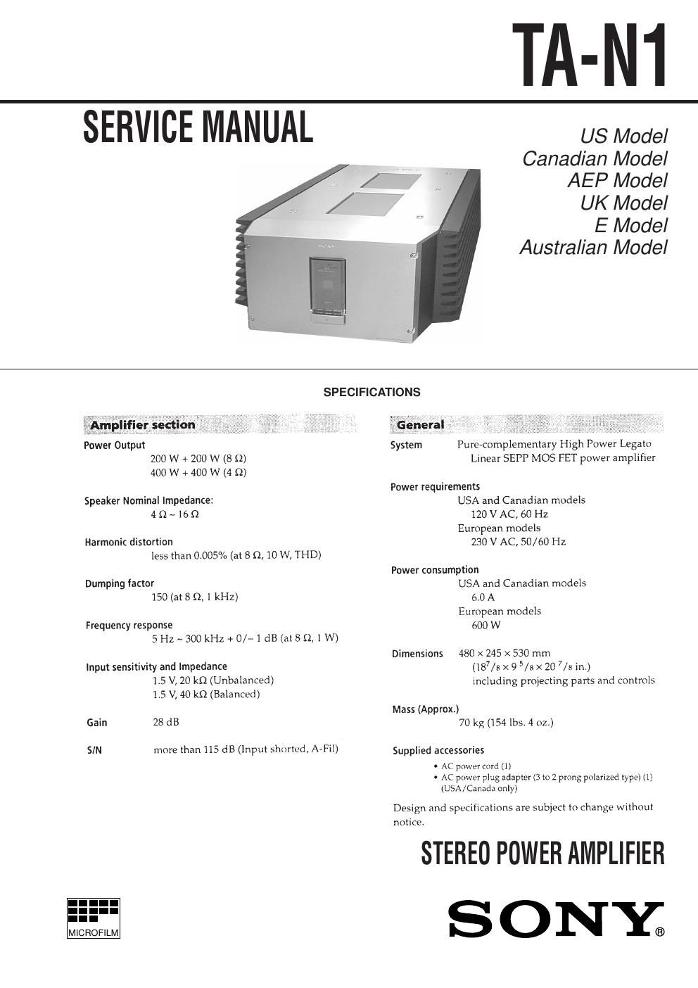 sony ta n 1 pwr service manual