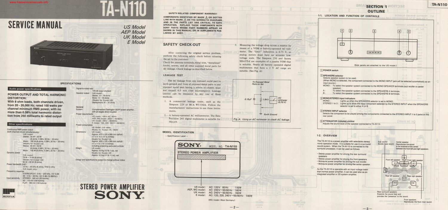 sony ta n 110 pwr service manual