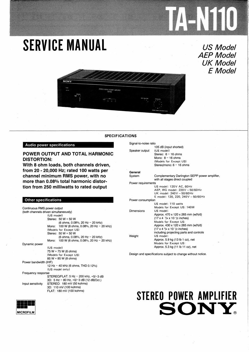 sony ta n 110 service manual