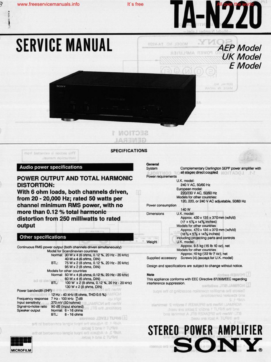 sony ta n 220 pwr service manual