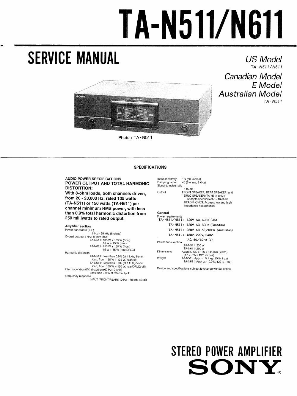 sony ta n 611 service manual