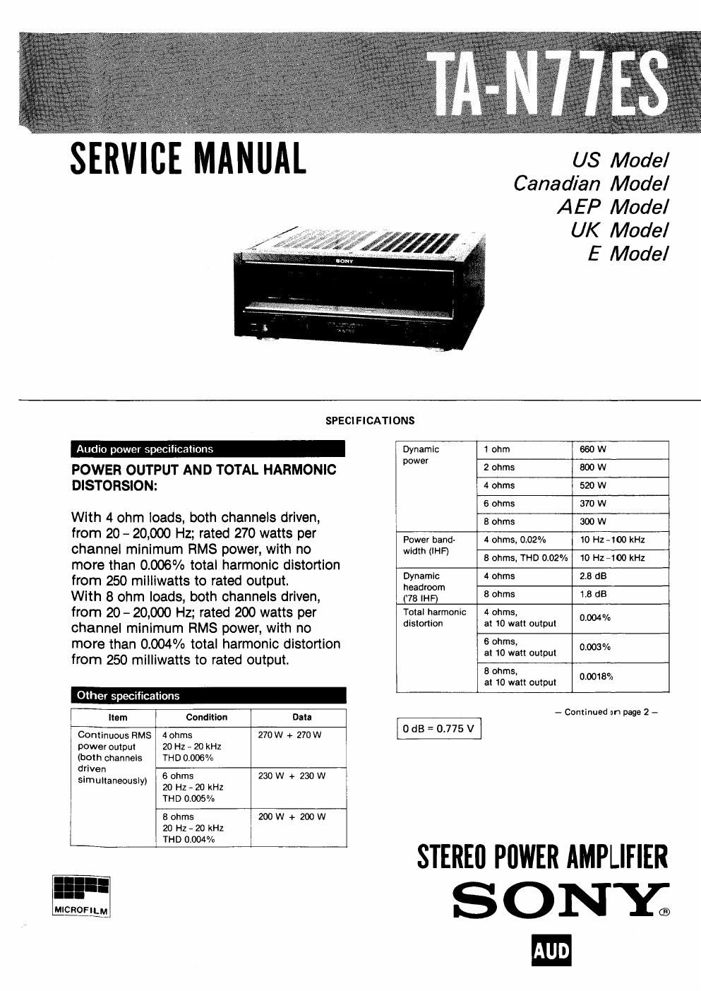 sony ta n 77es pwr service manual