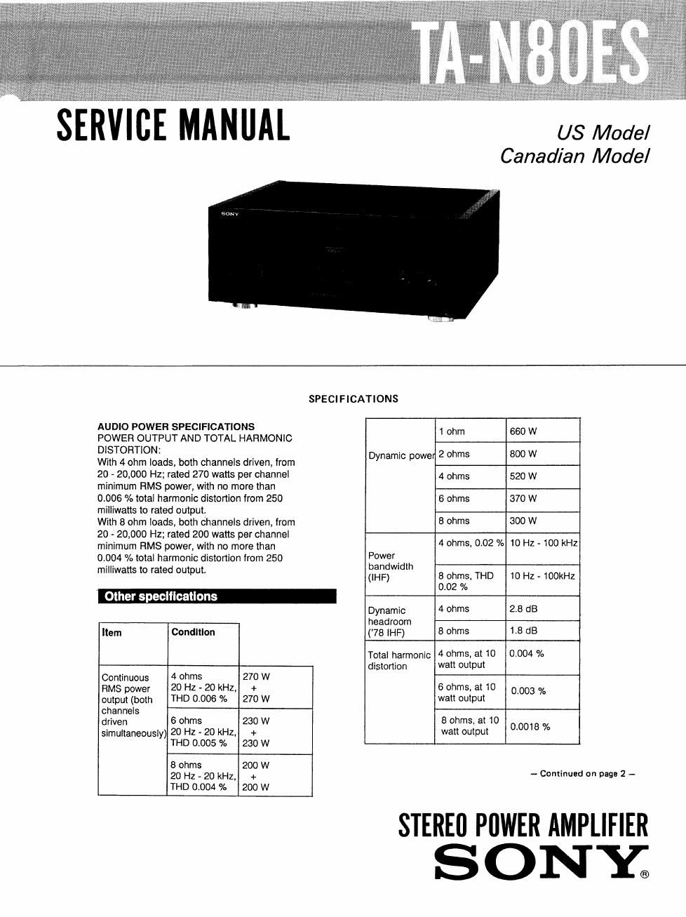 sony ta n 80 es service manual