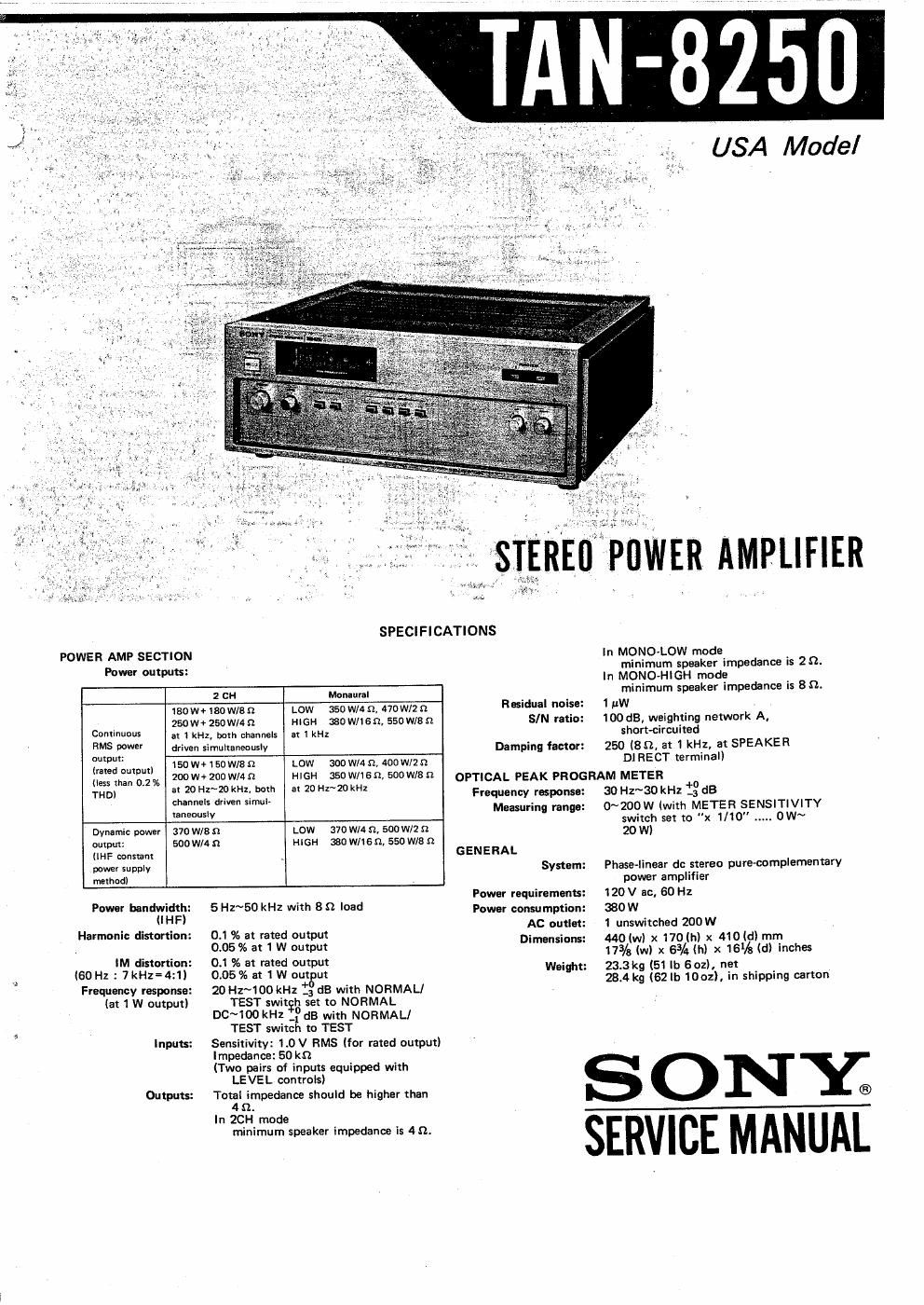 sony ta n 8250 service manual