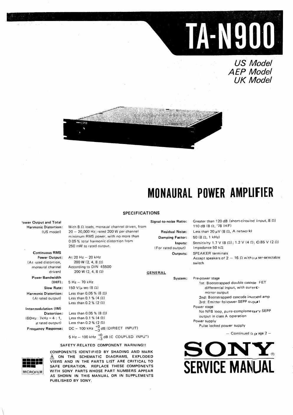 sony ta n 900 n service manual