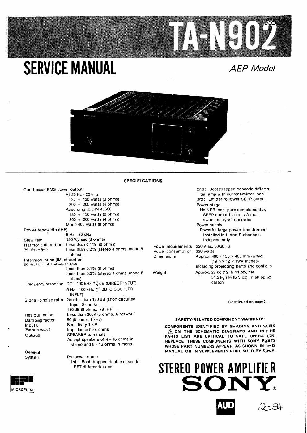 sony ta n 902 service manual