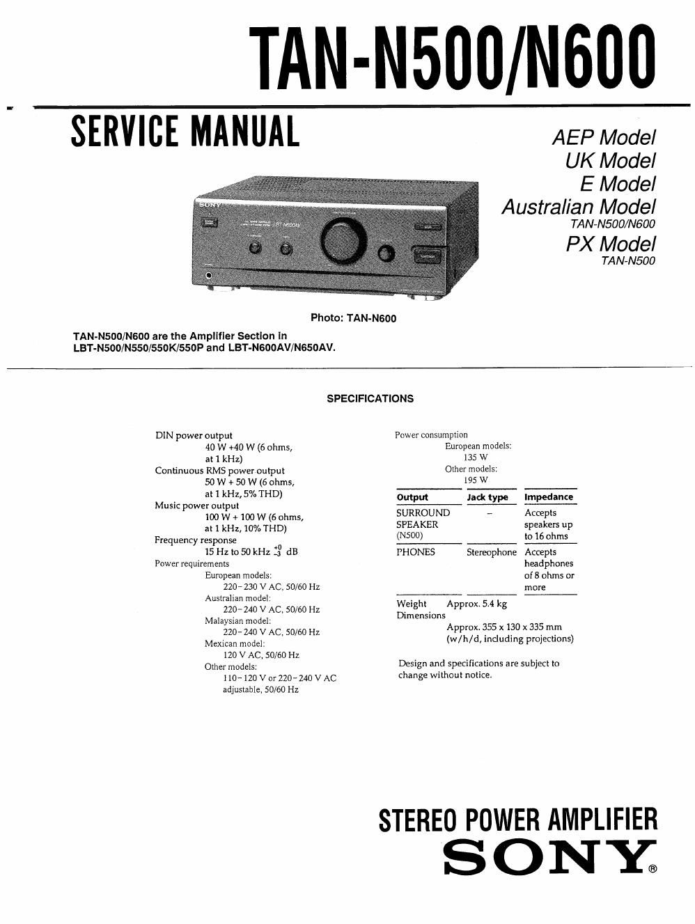 sony ta n n500 n600 service manual