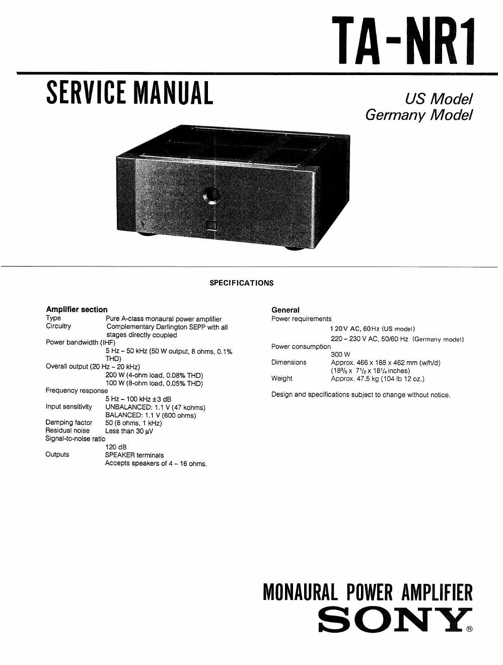 sony ta n r1 pwr service manual